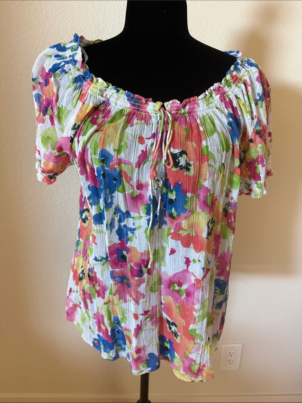 Chaps Multicolor Floral Off-Shoulder Peasant Blouse